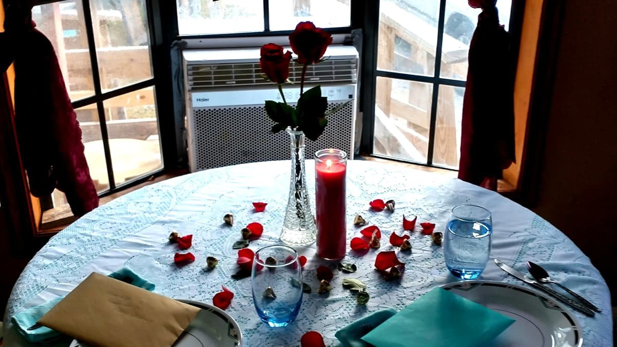 A table with plates and glasses