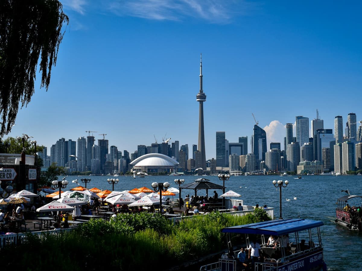 A view of the toronto skyline from across the water