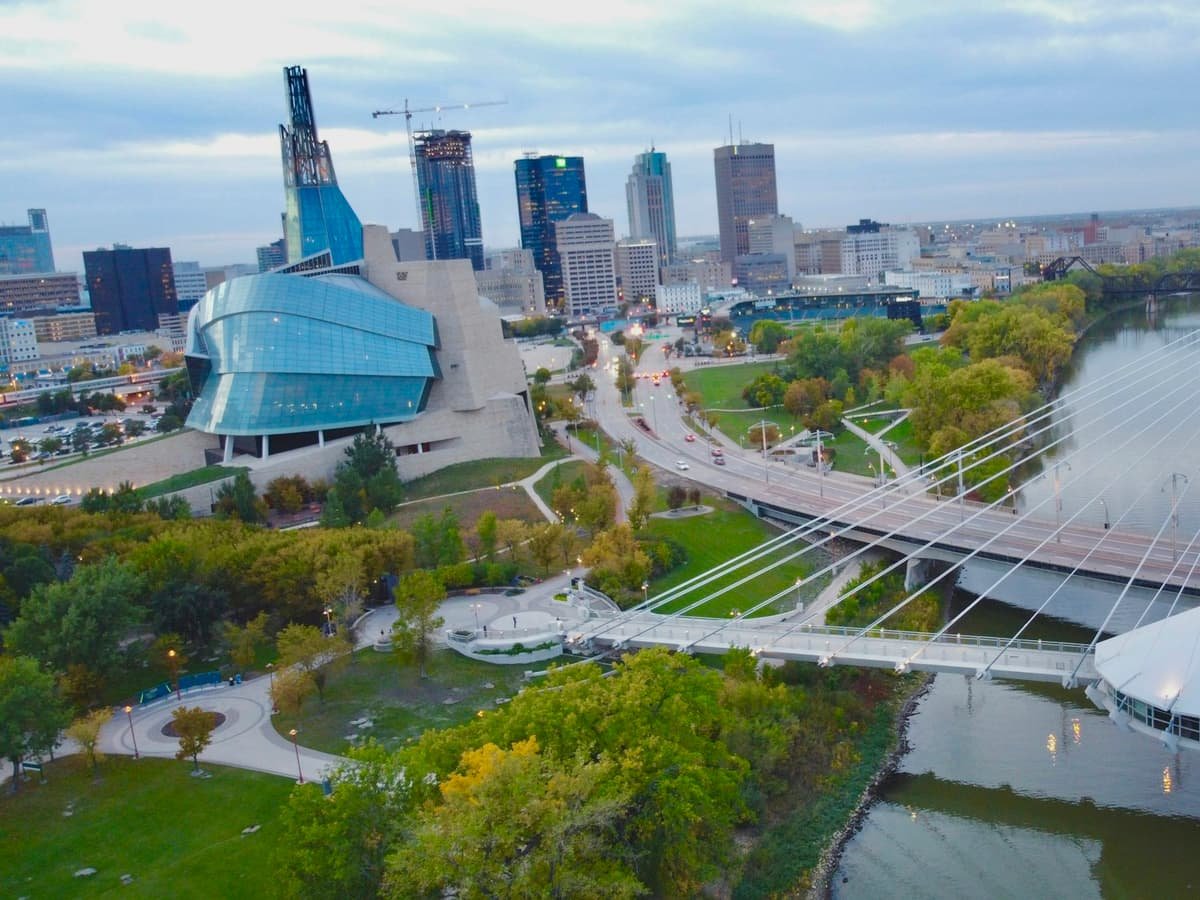 An aerial view of a bridge over a body of water: date idea in Manitoba