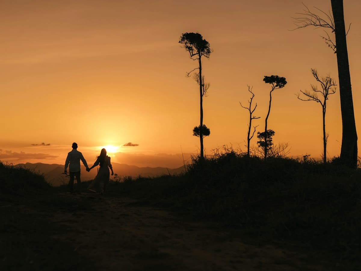 A man and a woman holding hands as the sun sets: date idea in Newfoundland and Labrador