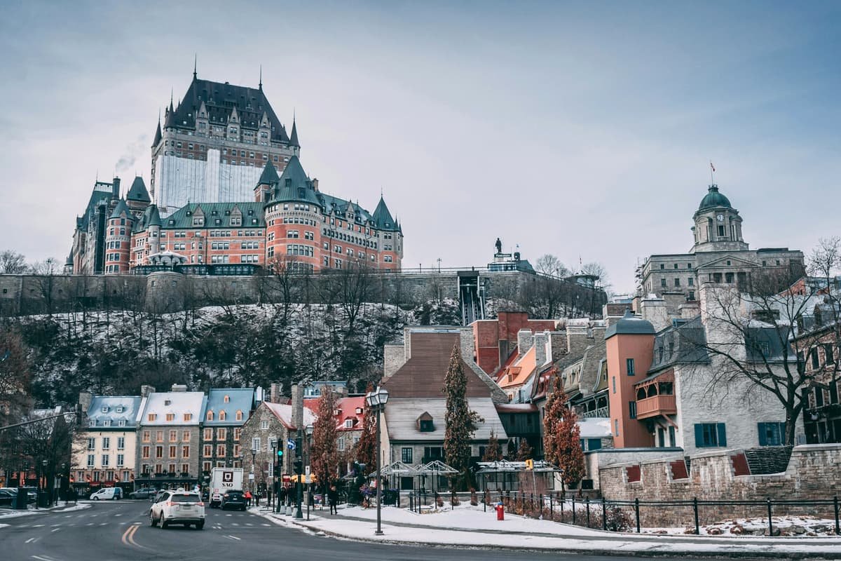 White and gray castle and buildings in Quebec City, Quebec