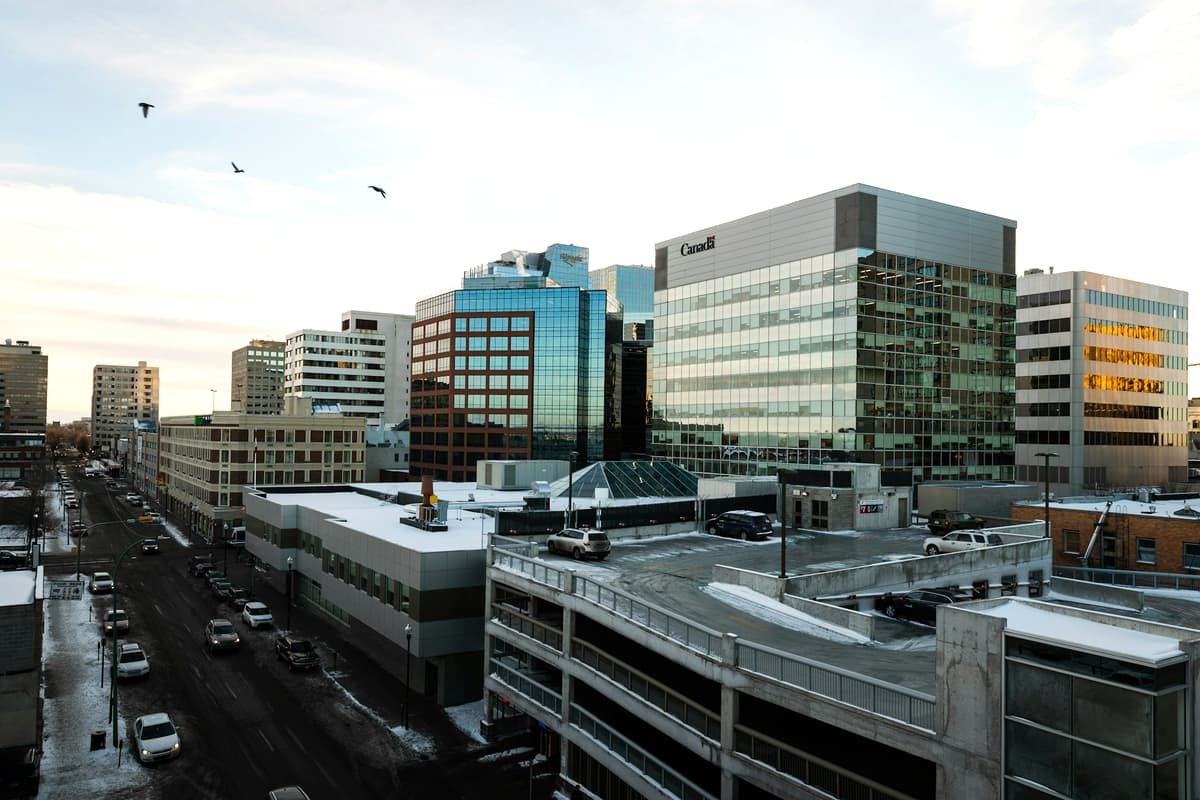 A city with tall buildings in Regina, Saskatchewan